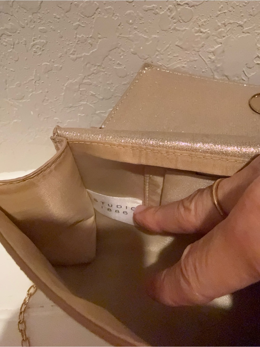 Gold Rhinestone Envelope Clutch with Chain Strap - Picture 3 of 4